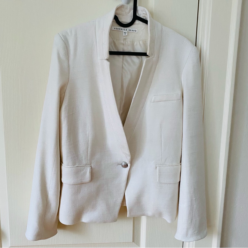 Veronica Beard Off White Tweed Single Breasted Dickey Jacket Blazer Size 8